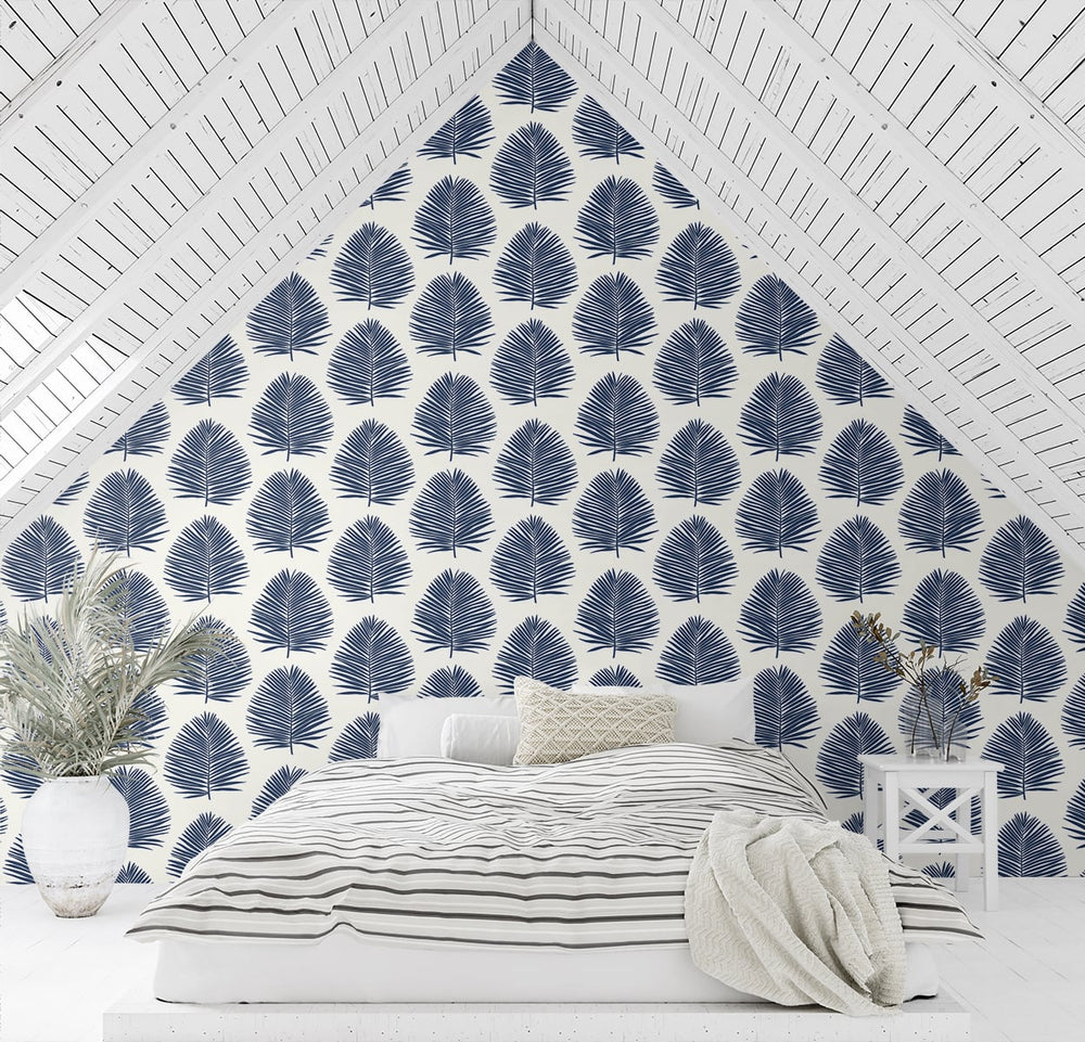 Island Palm Navy Blue SL80702 by Seabrook Designs Designer Wallpaper