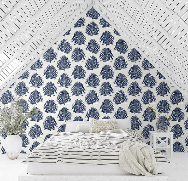 Island Palm Navy Blue SL80702 by Seabrook Designs Designer Wallpaper