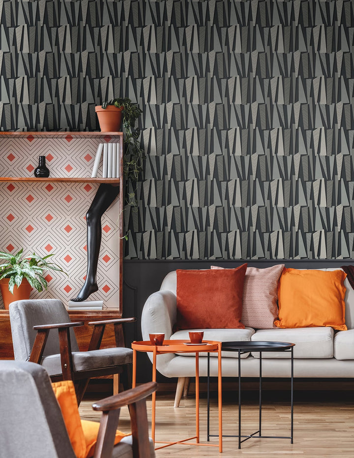 Geometric Shadows Onyx SL80810 by Seabrook Designs Designer Wallpaper