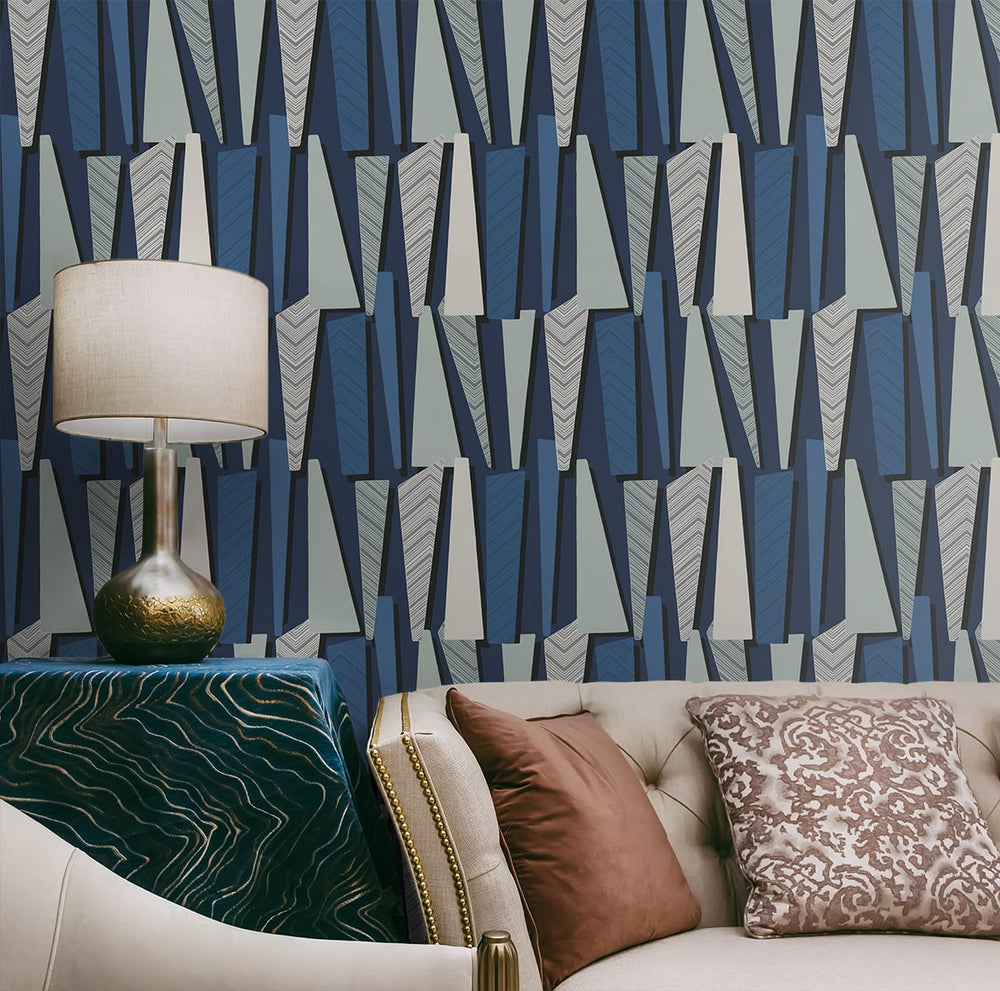 Geometric Shadows Denim SL80812 by Seabrook Designs Designer Wallpaper