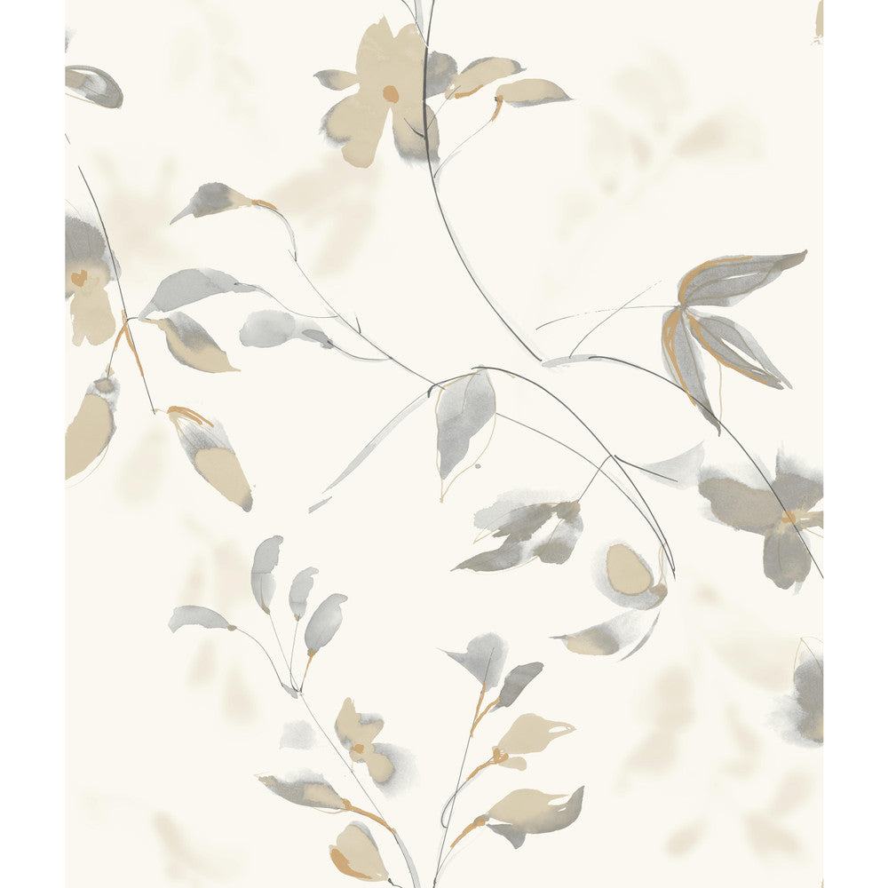 Linden Flower Tan Wallpaper by York Wallcoverings Designer Candice Olson Tranquil Covers about 56.4 square feet 20.5-in by 33-ft long roll Unpasted 24 - Swanky Fabrics -