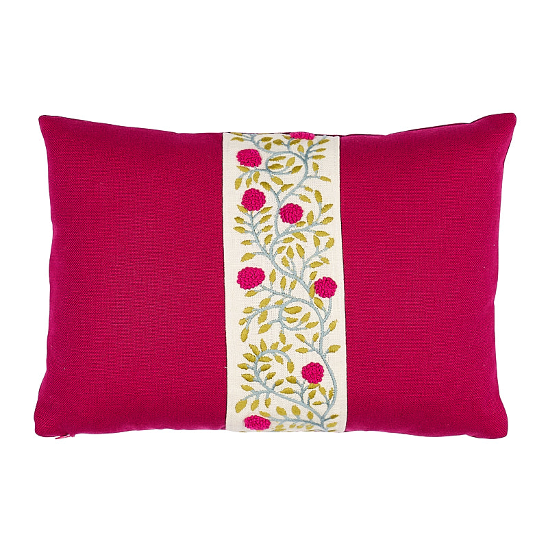 Schumacher Pillow Ashoka Pillow - Magenta & Leaf
