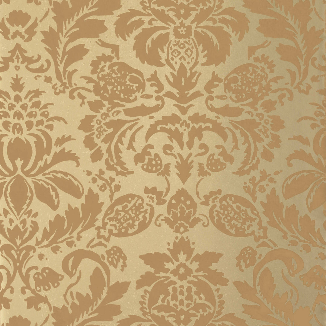 Thibaut Wallpaper LYNDON DAMASK - Tobacco on Metallic Gold
