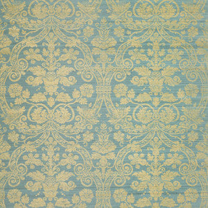 Thibaut Wallpaper Curtis Silk Damask Blue on Metallic Gold T1006