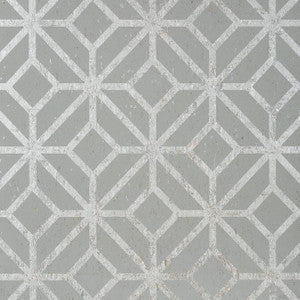Thibaut Wallpaper Mamora Trellis Cork Grey on Metallic Silver T10413