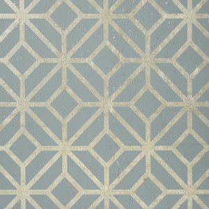 Thibaut Wallpaper Mamora Trellis Cork Spa Blue on Metallic Pewter T10414