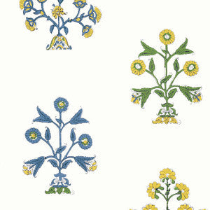 Thibaut Wallpaper Indian Flower Blue and Yellow T10664