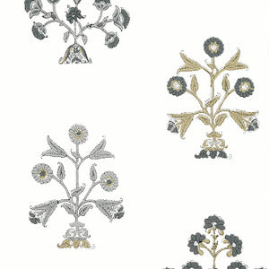 Thibaut Wallpaper Indian Flower Black and White T10666