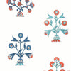 Thibaut Wallpaper Indian Flower Coral and Blue T10669