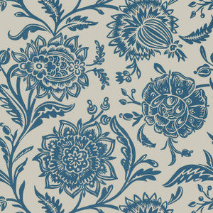 Thibaut Wallpaper Rivera Blue on Flax T13025