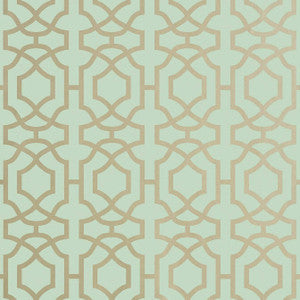 Thibaut Wallpaper Alston Trellis Metallic Gold on Seaglass T13031