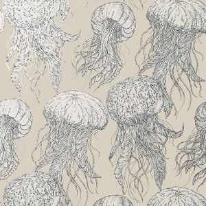 Thibaut Wallpaper Jelly Fish Bloom Silver on Beige T13169