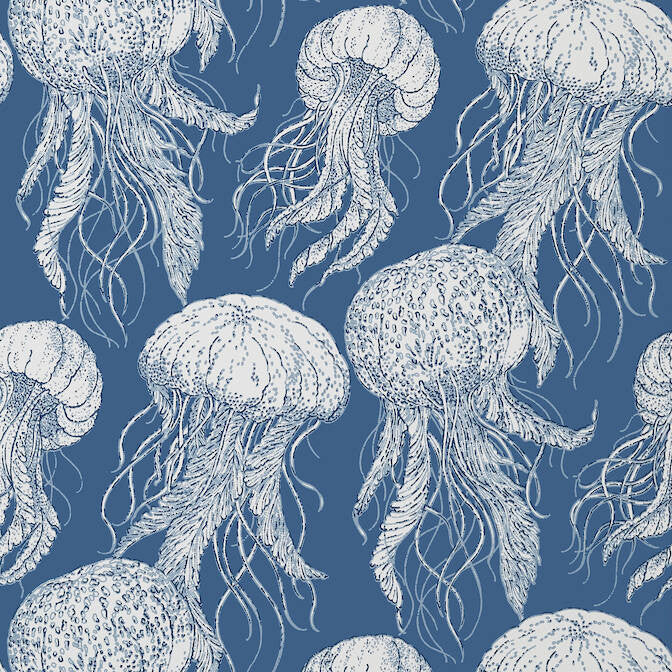 Jelly Fish Bloom Navy T13171 by Thibaut Wallpaper Thibaut Wallpaper Jelly Fish Bloom Navy T13171Wallpaper Summer House Wallpaper U.S.A. </p><p>Repeat: V: 25.25 27 - Fabric Carolina -