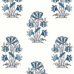 Thibaut Wallpaper Lily Flower Blue and White T13204
