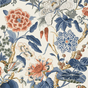 Thibaut Wallpaper Hill Garden Brick and Navy T13655