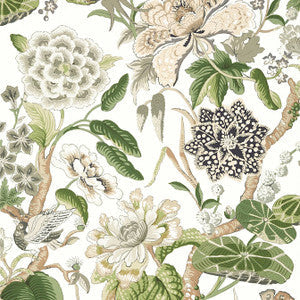 Thibaut Wallpaper Hill Garden White and Green T13656