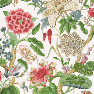 Thibaut Wallpaper Hill Garden Coral and Green T13658