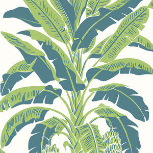 Thibaut Wallpaper Banana Tree Green and Blue T13918