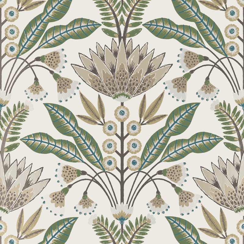 Thibaut Wallpaper T14610 LOTUS - Green and Beige