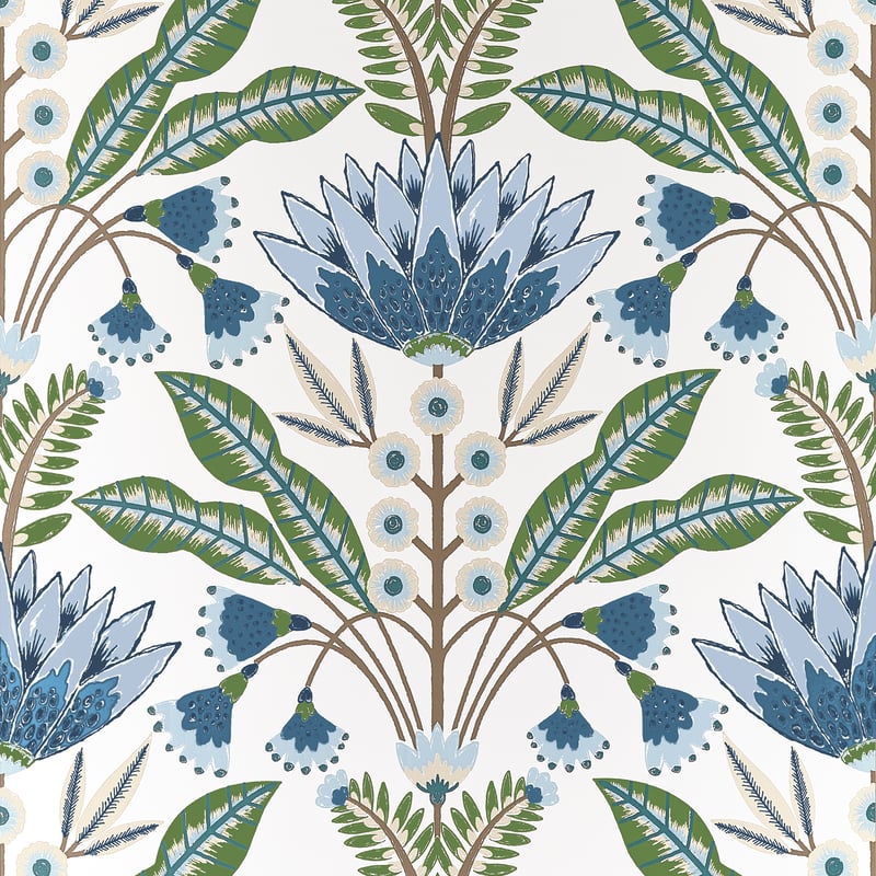 Thibaut Wallpaper T14612 LOTUS - Blue and Green