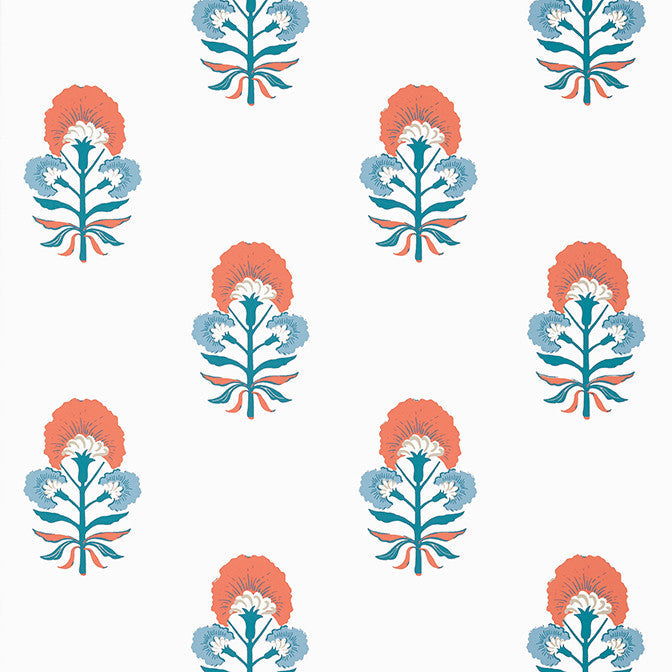 Tybee Bud French Blue and Coral T16213 by Thibaut Wallpaper Thibaut Wallpaper Tybee Bud French Blue and Coral T16213Wallpaper Kismet Wallpaper U.S.A. </p><p>Repeat: V: 12.75 27 - Fabric Carolina -