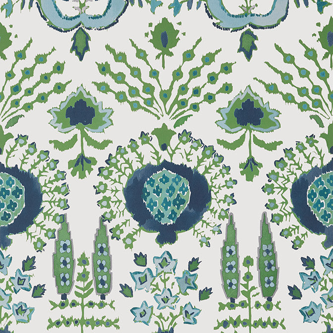 Mendoza Suzani Blue and Green on White T16240 by Thibaut Wallpaper Thibaut Wallpaper Mendoza Suzani Blue and Green on White T16240Wallpaper Kismet Non Woven Wallpaper U.S.A. </p><p>Repeat: V: 36 27 - Fabric Carolina -
