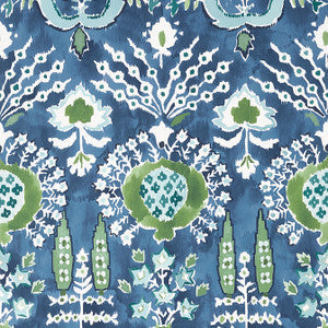 Thibaut Wallpaper Mendoza Suzani Blue and Green on Navy T16241