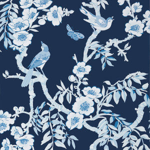 Thibaut Wallpaper Yukio Navy and White T20844