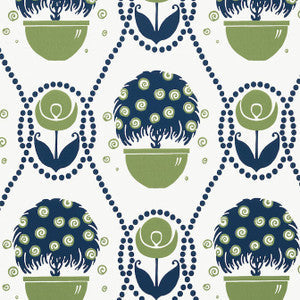 Thibaut Wallpaper Rene Navy and Green T2961