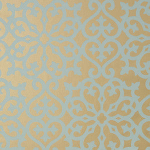 Thibaut Wallpaper Allison Aqua on Metallic Gold T35176