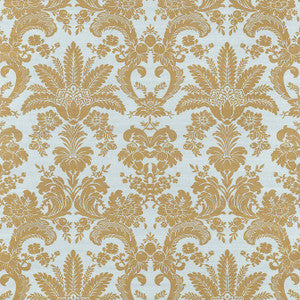 Thibaut Wallpaper West Indies Damask Metallic Gold on Aqua T3629