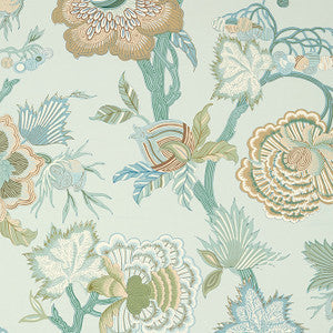 Thibaut Wallpaper Indienne Jacobean Seaglass and Gold T36417