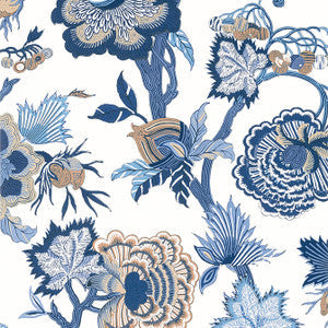 Thibaut Wallpaper Indienne Jacobean Blue and White T36418