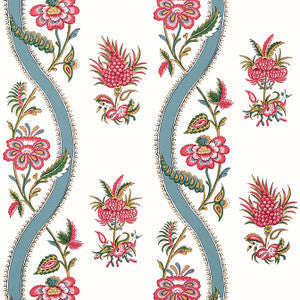 Thibaut Wallpaper Ribbon Floral Raspberry and Teal T36426
