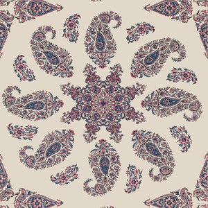 Thibaut Wallpaper East India Raspberry and Blue on Natural T36430