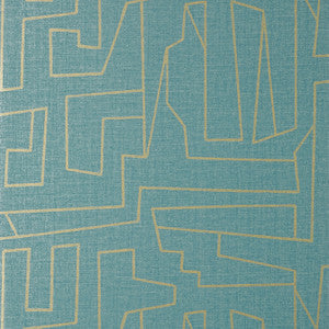Thibaut Wallpaper Matrix Metallic Gold and Teal T41032