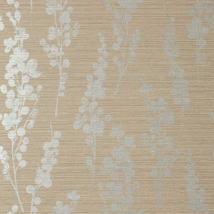 Thibaut Wallpaper Spring Blooms Metallic Silver on Taupe T41053