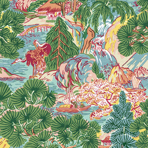 Thibaut Wallpaper Pagoda Trees Pink and Green T42026