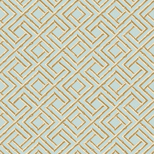 Thibaut Wallpaper French Lattice Blue and Beige T42046