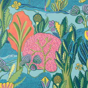 Thibaut Wallpaper Albero Tangerine and Turquoise T45012