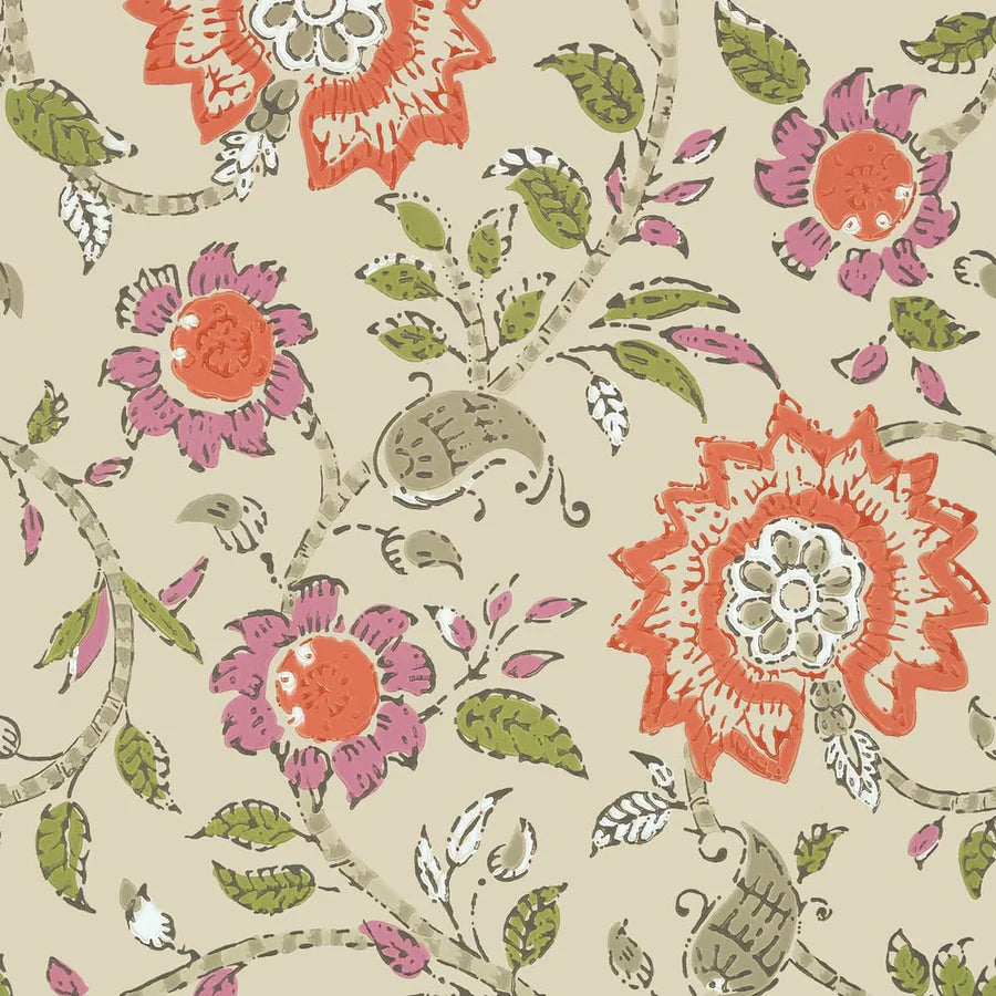 Thibaut Wallpaper SEVITA - Fuchsia and Coral