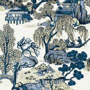 Thibaut Wallpaper Asian Scenic Blue and Beige T75461
