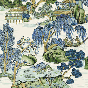 Thibaut Wallpaper Asian Scenic Blue and Green T75462