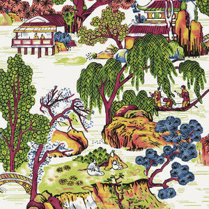 Thibaut Wallpaper Asian Scenic Coral and Green T75464