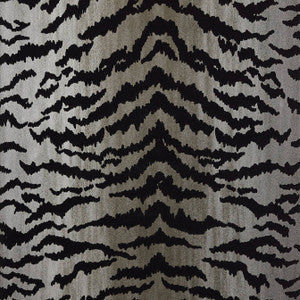 Thibaut Wallpaper Tiger Flock Black on Metallic Silver T83065