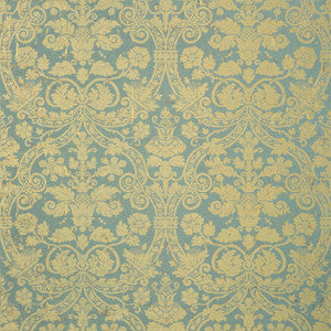 Thibaut Wallpaper Curtis Damask Metallic Gold on Aqua T89115