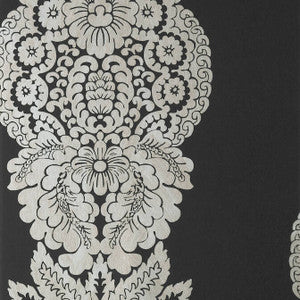 Thibaut Wallpaper Rowan Damask Metallic Silver on Black T89132