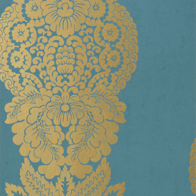 Rowan Damask Metallic Gold on Peacock T89133 by Thibaut Wallpaper Thibaut Wallpaper Rowan Damask Metallic Gold on Peacock T89133Wallpaper Damask Resource 4 Non Woven Wallpaper UNITED KINGDOM </p><p>Repeat: V: 25 20.5 - Fabric Carolina -