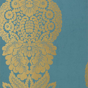 Thibaut Wallpaper Rowan Damask Metallic Gold on Peacock T89133