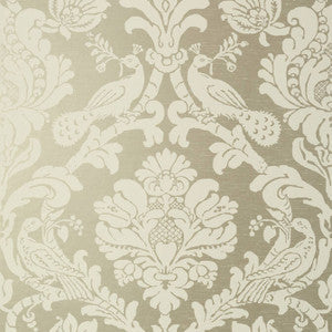 Thibaut Wallpaper Passaro Damask Cream on Metallic Pewter T89136